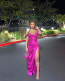 Sexy Mermaid Off The Shoulder Satin Slit Long Prom Dresses Formal Dress HZ1024