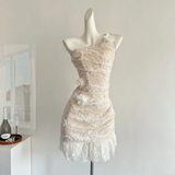 Pretty Mermaid One Shoulder Lace Short Homecoming Dress 20th Birthday Outfits HZ1024