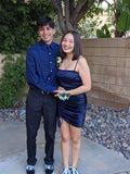 Elegant Mermaid Spaghetti Straps Navy Satin Short Homecoming Dress 19th Birthday Outfits HZ1024