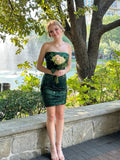 Sparkles Mermaid Strapless Dark Green Sequin Short Homecoming Dress 21th Birthday Outfits HZ1024