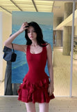 Elegant A Line Square Burgundy Satin Short Homecoming Dress 19th Birthday Outfits HZ1024
