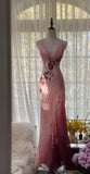 Pretty Mermaid Spaghetti Straps Chiffon Beads Flower Long Prom Dresses Formal Dress HZ1024