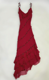 Unique A Line Burgundy Spaghetti Straps Chiffon Beads Long Prom Dresses Formal Dress HZ1024