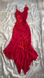 Impressed A Line Red Spaghetti Straps Chiffon Applique Long Prom Dresses Formal Dress HZ1024