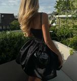 Princess 19th Ball Gown Strapless Black Satin Short Homecoming Dress Birthday Outfits HZ1024