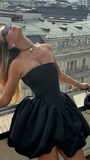 Princess 19th Ball Gown Strapless Black Satin Short Homecoming Dress Birthday Outfits HZ1024