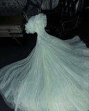 Shiny A Line Spaghetti Straps Tulle Sequin Long Prom Dresses Formal Dress HZ1024