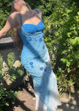 Gorgeous Mermaid Spaghetti Straps Gradient Chiffon Beads Long Prom Dresses Formal Dress HZ1024