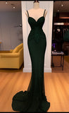 Pretty Mermaid Spaghetti Straps Satin Tulle Sequin Long Prom Dresses Formal Dress HZ1024