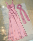 Pretty Pink A Line Sweetheart Satin Sequin Long Prom Dresses Formal Dress HZ1024