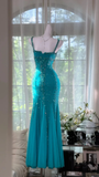 Sexy Glitter Mermaid Spaghetti Straps Chiffon Beads Long Prom Dresses Formal Dress HZ1024