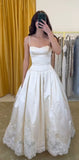Pretty A Line Spaghetti Straps Stain Lace Long Prom Dresses Formal Dress HZ1024