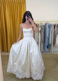 Pretty A Line Spaghetti Straps Stain Lace Long Prom Dresses Formal Dress HZ1024