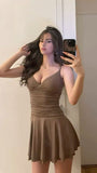 Sexy Brown A Line Spaghetti Straps Satin Short Homecoming Dress 19th Birthday Outfits HZ1024