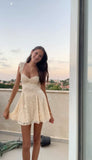 Sweet A Line Sweetheart Neck Lace Short Homecoming Dress 19th Birthday Outfits HZ1024