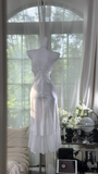 Charming Mermaid White Spaghetti Straps Satin Beads Tea Length Homecoming Dress 21th Birthday Outfits HZ1024