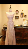 Aesthetic Mermaid Strapless Tulle Applique Long Prom Dresses Formal Dress HZ1024