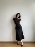 Black Simple Mermaid Off The Shoulder Satin Long Prom Dress,Formal Dress HZ1024