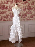 Vintage White Mermaid Sweetheart Satin Pleated Long Prom Dress,Wedding Dress,Formal Dress HZ1024