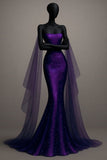 Grape Shiny Mermaid Strapless Satin Sequin Long Prom Dress,Formal Dress HZ1024