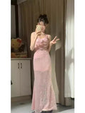 Classy Mermaid Spaghetti Straps Pink Satin Sequin Long Prom Dress,Formal Dress HZ1024
