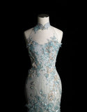Style Classy Chinese Neck Mermaid Tulle Sequin Applique Long Prom Dress,Formal Dress HZ1024
