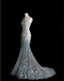 Style Classy Chinese Neck Mermaid Tulle Sequin Applique Long Prom Dress,Formal Dress HZ1024