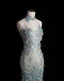 Style Classy Chinese Neck Mermaid Tulle Sequin Applique Long Prom Dress,Formal Dress HZ1024