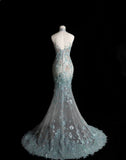 Style Classy Chinese Neck Mermaid Tulle Sequin Applique Long Prom Dress,Formal Dress HZ1024