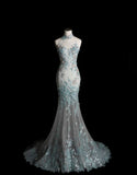 Style Classy Chinese Neck Mermaid Tulle Sequin Applique Long Prom Dress,Formal Dress HZ1024