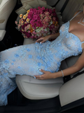 Gorgeous Mermaid Spaghetti Straps Satin Applique Long Prom Dress,Formal Dress HZ1024