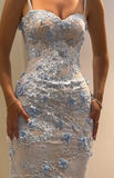 Gorgeous Mermaid Spaghetti Straps Satin Applique Long Prom Dress,Formal Dress HZ1024