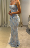 Gorgeous Mermaid Spaghetti Straps Satin Applique Long Prom Dress,Formal Dress HZ1024