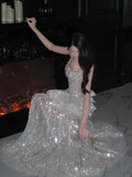 Luxurious Mermaid Strapless Tulle Sequin Tassel Long Prom Dress,Formal Dress HZ1024