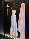 Modest Mermaid Spaghetti Straps Satin Embroidery Long Prom Dress,Formal Dress HZ1024