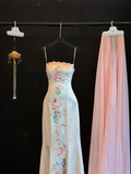 Modest Mermaid Spaghetti Straps Satin Embroidery Long Prom Dress,Formal Dress HZ1024