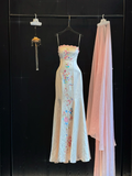 Modest Mermaid Spaghetti Straps Satin Embroidery Long Prom Dress,Formal Dress HZ1024