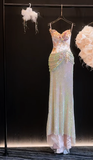Luxurious Mermaid Spaghetti Straps Satin Sequin Beads Long Prom Dress,Formal Dress HZ1024