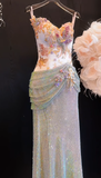 Luxurious Mermaid Spaghetti Straps Satin Sequin Beads Long Prom Dress,Formal Dress HZ1024