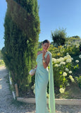 Elegant Mermaid One Shoulder Satin Pleated Long Prom Dress,Formal Dress HZ1024