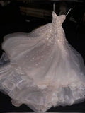 Pretty Ball Gown Spaghetti Straps Chiffon Sequin Long Prom Dress,Formal Dress HZ1024