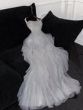 Princess Ball Gown Spaghetti Straps Tulle Sequin Long Prom Dress,Formal Dress HZ1024