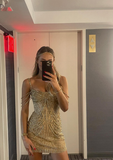 Gorgeous Mermaid Spaghetti Straps Satin Beads Short Homecoming Dress 21th Birthday Outfits HZ1024