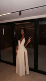Sexy A Line V Neck Satin Slit Long Prom Dress,Formal Dress HZ1024