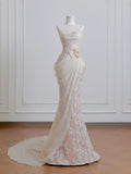 Fairy Mermaid Strapless Chiffon Lace Long Prom Dress,Formal Dress HZ1024
