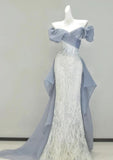 Glitter Mermaid Off The Shoulder Chiffon Sequin Long Prom Dress,Formal Dress HZ1024