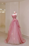 Princess Ball Gown Strapless Chiffon Tulle With Flowers Long Prom Dress,Formal Dress HZ1024