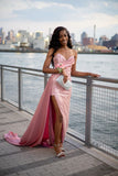 Shiny Mermaid Sweetheart Satin Sequin Slit Long Prom Dress,Formal Dress HZ1024