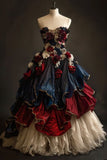 Absolutely Beautiful Ball Gown Strapless Satin Tulle Flowers Long Prom Dress,Formal Dress HZ1024