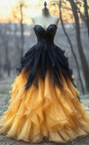 Chic Black and Yellow Gradient Ball Gown Sweetheart Chiffon Long Prom Dress,Formal Dress HZ1024